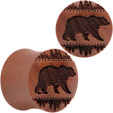 Load image into Gallery viewer, Organic Sawo Wood Holiday Bear in the Woods Saddle Plug Set Sizes 8mm to 25mm

