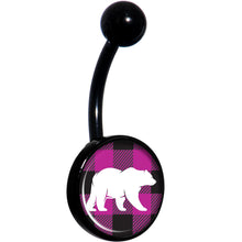 将图片加载到图库查看器，Pink Black Plaid Polar Bear Black Belly Ring
