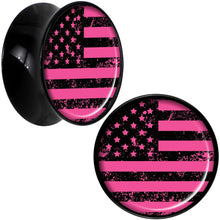 Load image into Gallery viewer, Black Acrylic Pink American Flag Saddle Plug Set 18mm
