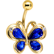 Load image into Gallery viewer, Blue Gem Gold PVD Burst of Color Butterfly Belly Ring
