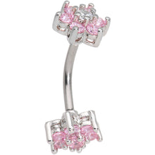 将图片加载到图库查看器，Clear Pink Gem Double Star Reversible Double Mount Belly Ring
