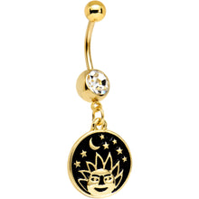 Load image into Gallery viewer, Clear CZ Gem Gold PVD Sun and Moon Disc Dangle Belly Ring
