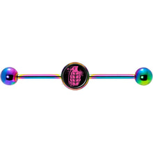 Load image into Gallery viewer, 14G Pink Grenade Rainbow Industrial Barbell 37mm
