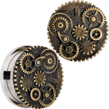 Load image into Gallery viewer, Steampunk Gears and Gizmos Screw Fit Tunnel Plug Set 2G to 1 Inch
