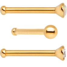Load image into Gallery viewer, Variety Belle of the Ball Gold PVD Nose Bone 3 Pack Set
