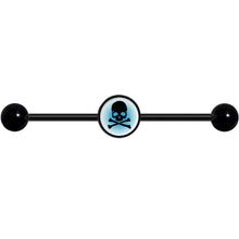 Load image into Gallery viewer, 14G Blue Black Skull Black Industrial Barbell 37mm

