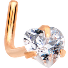 Load image into Gallery viewer, 20G 1/4 Clear Heart 3mm CZ Gem Rose Gold IP L-Shape Nose Ring
