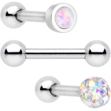 Load image into Gallery viewer, 16G 1/4 White Faux Opal Inlay Cartilage Tragus Earring 3 Pack Set
