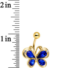 Load image into Gallery viewer, Blue Gem Gold PVD Burst of Color Butterfly Belly Ring
