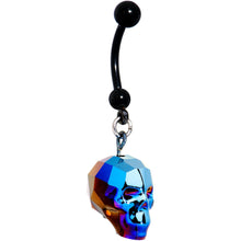 Load image into Gallery viewer, Iridescent Blue Skull Halloween Dangle Belly Ring Created with Swarovksi Crystals
