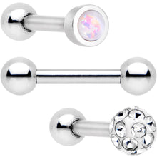 Load image into Gallery viewer, 16G 1/4 Clear Gem Inlay Cartilage Tragus Earring 3 Pack Set
