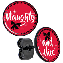 将图片加载到图库查看器，Red Holiday Naught Nice Black Stud Earrings
