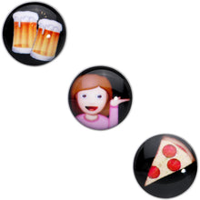 Load image into Gallery viewer, 5/8 Licensed Party Pizza Beers Sassy Girl emoji Tongue Ring Set of 3
