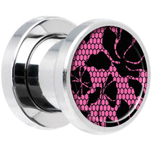 Load image into Gallery viewer, Pink Floral Lace Steel Screw Fit Plug Set 0G
