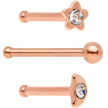 Load image into Gallery viewer, Clear CZ Gem Rose Gold PVD Night Sky Nose Bone 3 Pack Set
