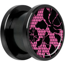 Load image into Gallery viewer, Pink Floral Lace Black Anodized Screw Fit Plug Set 1/2

