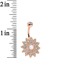 Load image into Gallery viewer, White Faux Opal Clear Rose Gold Plated Fancy Sparkle Flower Belly Ring
