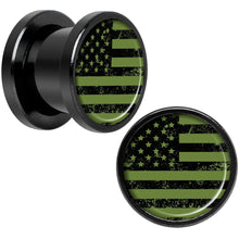 Load image into Gallery viewer, Green American Flag Black Anodized Screw Fit Plug Set  5mm to 20mm
