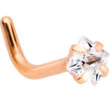 Load image into Gallery viewer, 18G 1/4 Clear Square 2.5mm CZ Gem Rose Gold IP L-Shape Nose Ring

