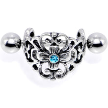 Load image into Gallery viewer, 16G 1/2 Aqua Gem Filigree Floral Cuff Cartilage Earring
