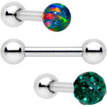 Load image into Gallery viewer, 16G 1/4 Green Faux Opal Ball Cartilage Tragus Earring 3 Pack Set
