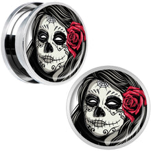 Load image into Gallery viewer, Katrina Sugar Skull with Rose Flower Steel Screw Fit Plug Set 18mm
