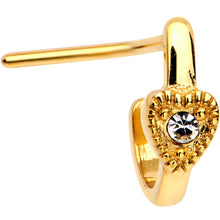 将图片加载到图库查看器，20G Clear Gem Gold Tone Heart Faux Hoop L Shaped Nose Ring
