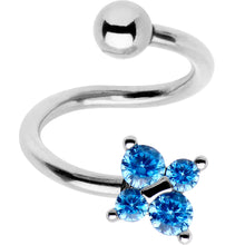 Load image into Gallery viewer, Blue CZ Gem Flower Cluster Spiral Twister Top Mount Belly Ring
