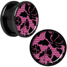 Load image into Gallery viewer, Pink Floral Lace Black Anodized Screw Fit Plug Set 5/8
