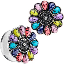 Load image into Gallery viewer, Southwestern Pinwheel Flower Double Flare Plug Set Set 2G to 22mm
