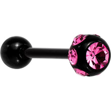 将图片加载到图库查看器，Pink CZ Gem Studded Black Barbell Tongue Ring
