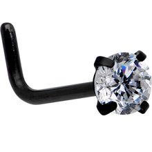 Load image into Gallery viewer, 20G 1/4 Clear 3mm CZ Gem Black IP L-Shape Nose Ring
