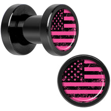 将图片加载到图库查看器，Pink American Flag Black Anodized Screw Fit Plug Set 4G
