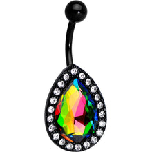 将图片加载到图库查看器，Clear Aurora Gem Black Anodized Teardrop Mirror Belly Ring
