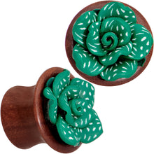 将图片加载到图库查看器，Handcrafted Rosewood Speckled Green Succulent Saddle Plug Set Sizes 14mm to 20mm
