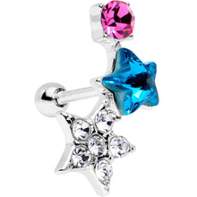 Load image into Gallery viewer, 18G 1/4 Blue Pink Gem Stars on Stars Cartilage Tragus Earring
