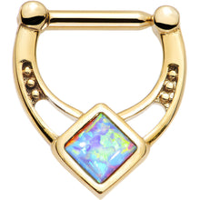 Load image into Gallery viewer, 14G 5/16 Blue Faux Opal Gold PVD Glamour Septum Clicker
