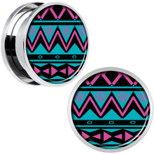 Load image into Gallery viewer, Pink Teal Tribal Print Steel Screw Fit Plug Set 18mm
