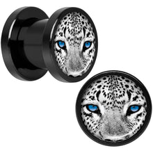 Load image into Gallery viewer, Black White Leopard Eyes Black Anodized Screw Fit Plug Set 0G

