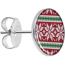 Load image into Gallery viewer, Red Green Christmas Sweater Stud Earrings
