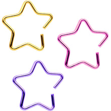 Load image into Gallery viewer, 20G 3/8 Pink Yellow Purple Star Daith Cartilage Tragus Pack Set of 3
