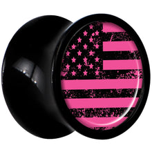 Load image into Gallery viewer, Black Acrylic Pink American Flag Saddle Plug Set 0G

