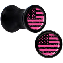 Load image into Gallery viewer, Black Acrylic Pink American Flag Saddle Plug Set 4G
