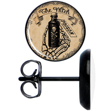 Load image into Gallery viewer, Witches Brew Poison Potion Halloween Black Stud Earrings
