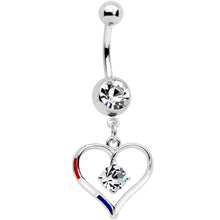 将图片加载到图库查看器，Clear Gem Gold PVD Red White and Blue Heart Belly Ring Set of 2
