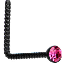 Load image into Gallery viewer, Pink 2mm Gem Inlay Black So Twisted L Shaped Nose Ring
