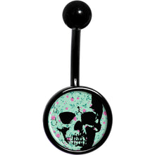 将图片加载到图库查看器，Green Pink Floral Skull Black Belly Ring
