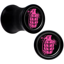 Load image into Gallery viewer, Black Acrylic Pink Grenade Saddle Plug Set 2G
