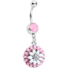 Load image into Gallery viewer, Clear Gem Pink White Orb Power of the Flower Dangle Belly Ring

