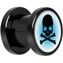 Load image into Gallery viewer, Blue Black Skull Black Anodized Screw Fit Plug Set 0G
